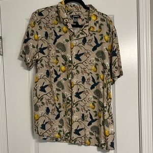 Express Men's Floral Print Shirt - Beige and Yellow